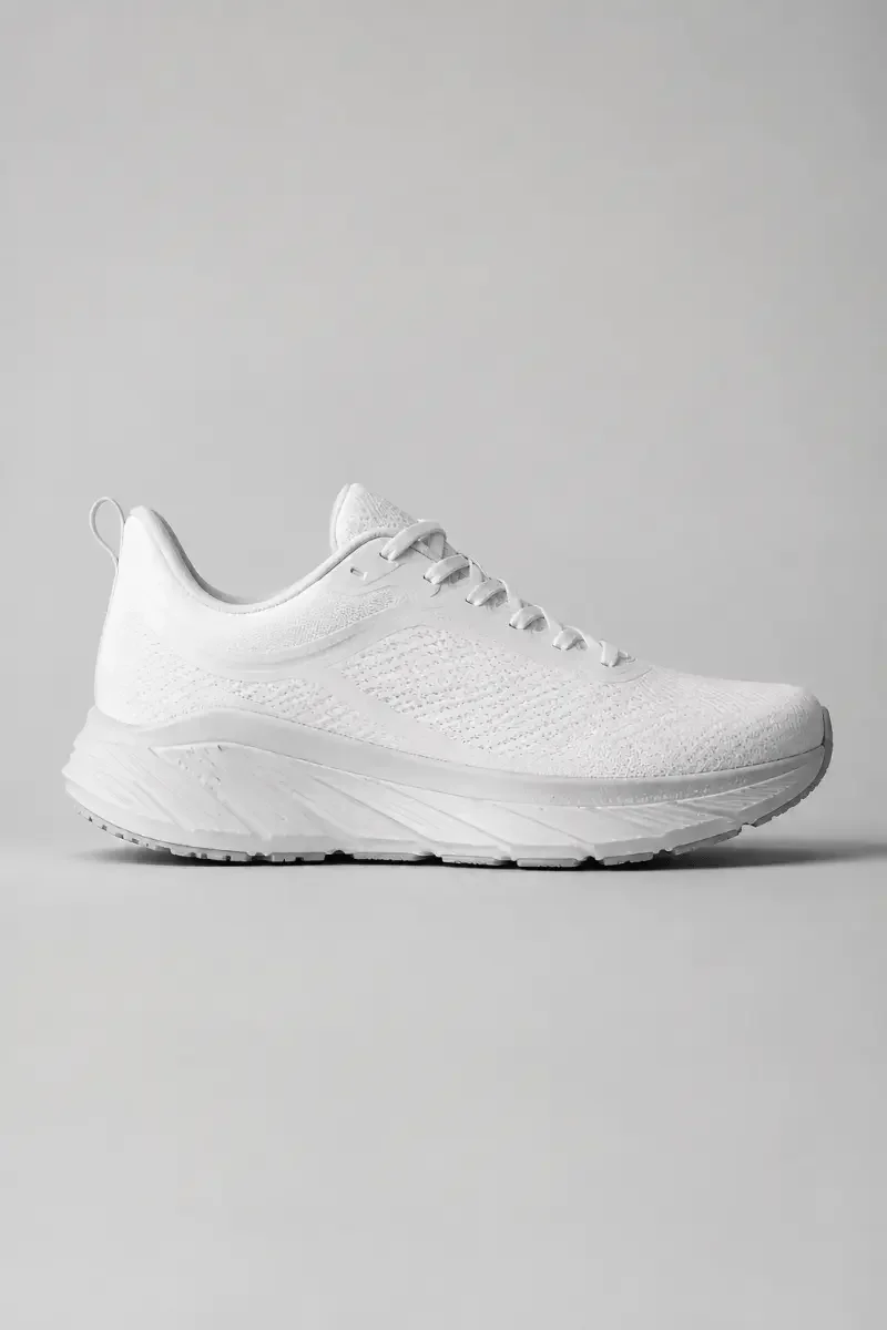 White sneaker on a plain gray background before AI image transformation