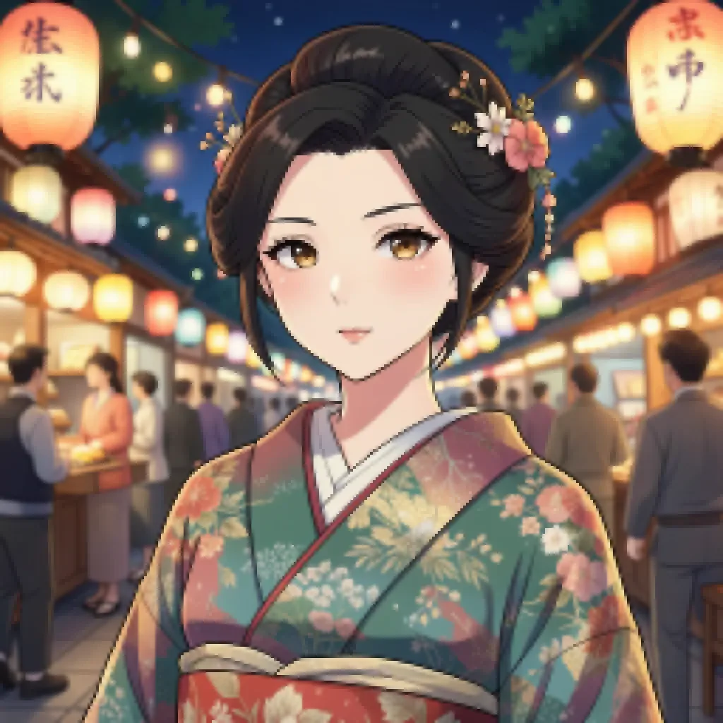 Anime-style portrait of a woman in a kimono before AI image enhancement