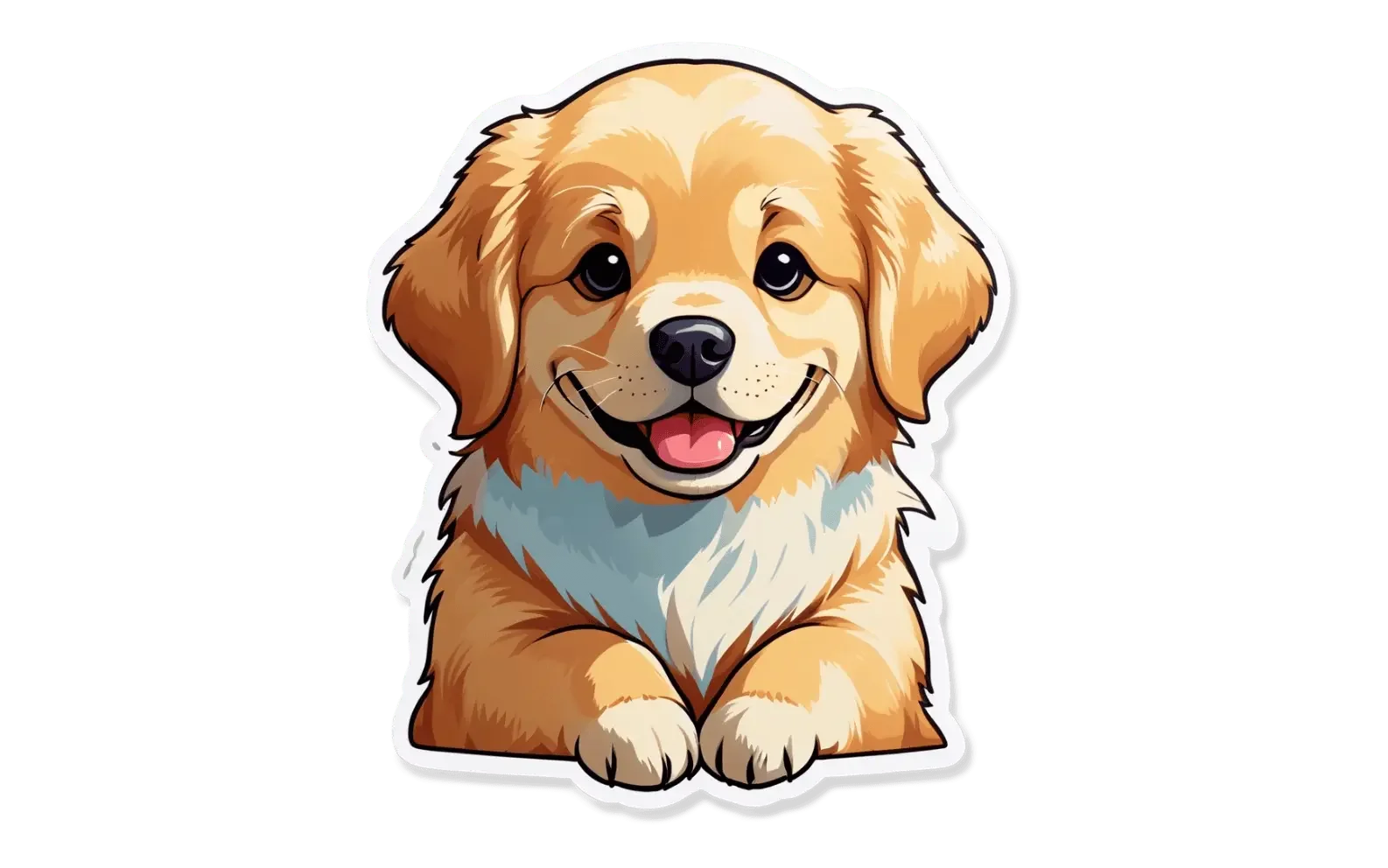 Sticker illustration of a smiling golden retriever puppy